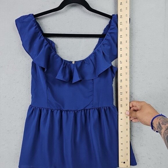 Elegant Blue Ruffle Blouse - Picture 2 of 10